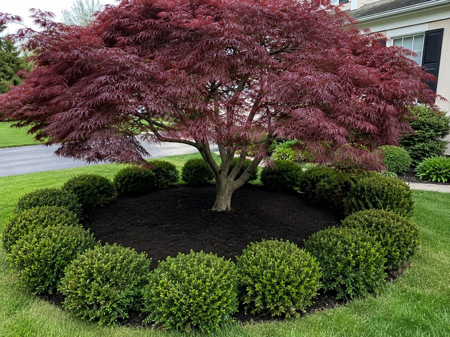 Japanese maple bed, finished with fresh mulch
